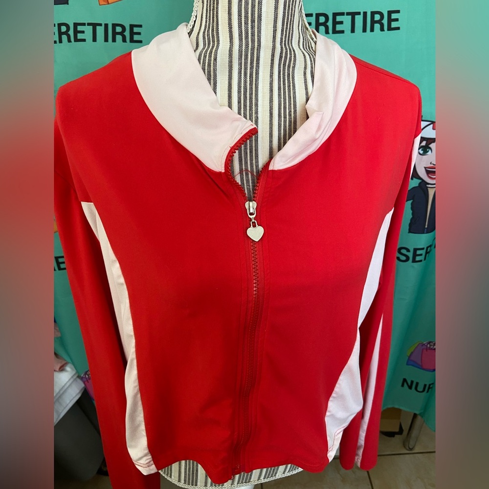 Love Love Women's Red and White Zip-Up Cropped Jacket